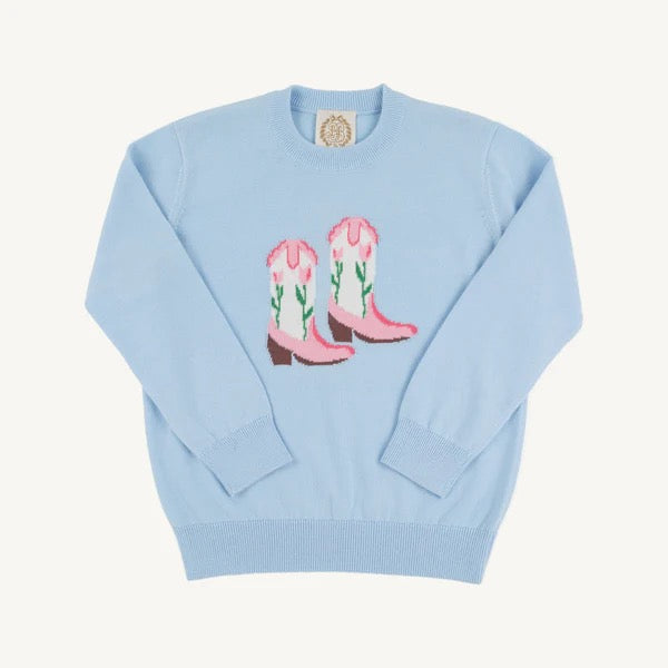 Isabella's Intarsia Sweater - Buckhead Blue with Boot Intarsia