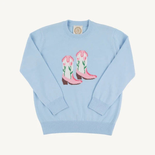 Isabella's Intarsia Sweater - Buckhead Blue with Boot Intarsia