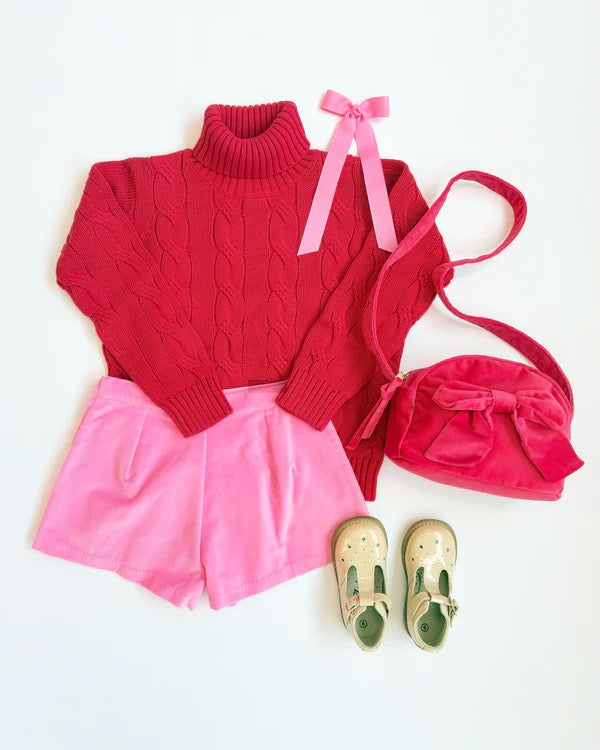 Sally Mae Shorts - Hamptons Hot Pink Velveteen