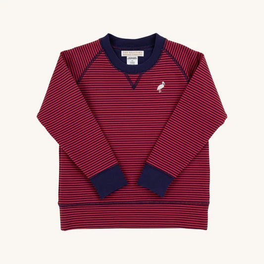 Cassidy Comfy Crewneck - Richmond Red & Nantucket Navy Stripe with Palmetto Pearl Stork