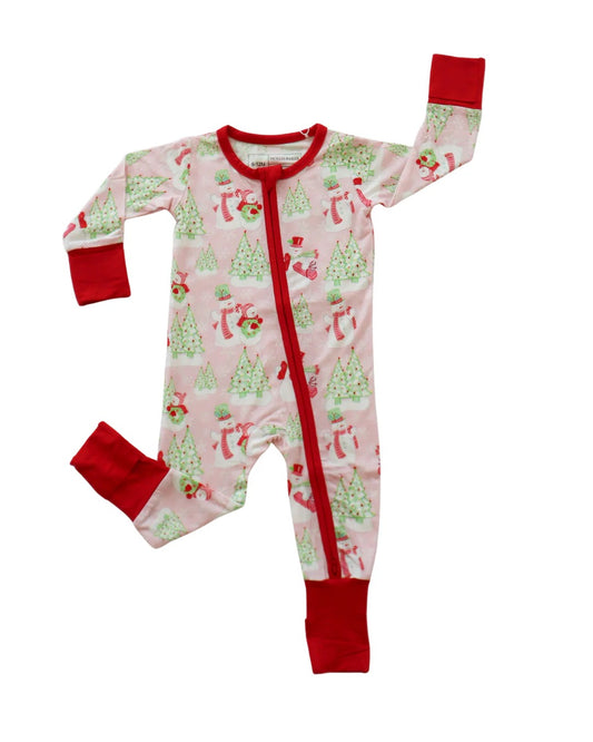 Pink Snowman Zipper Romper