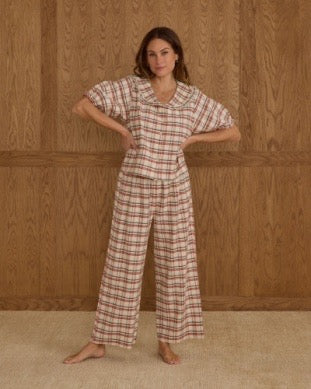 Women's Ruffle Pajama's - Holiday Plaid