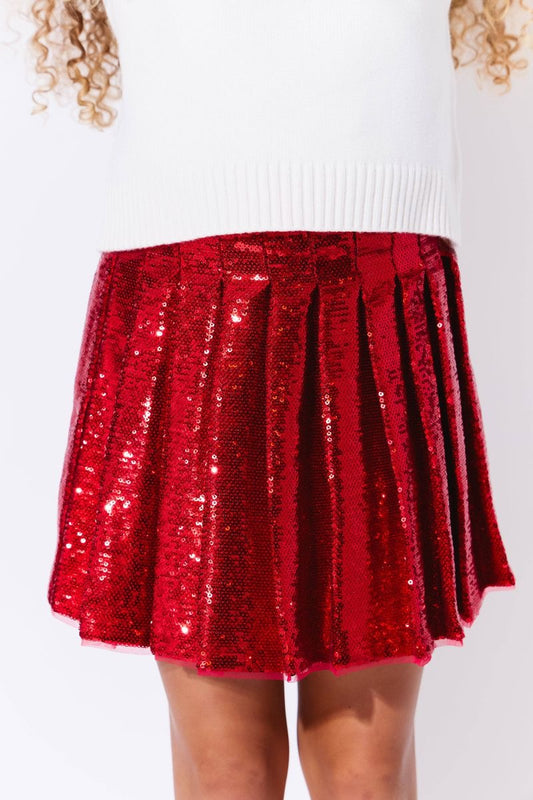 Scarlet Pleated Red Shimmer Skirt