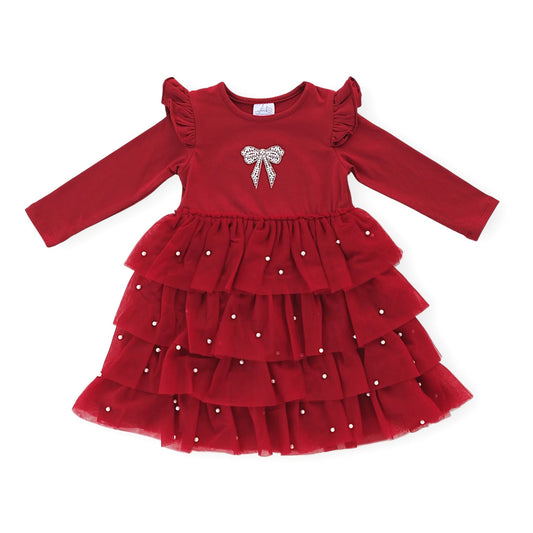 Christmas Pearl Long Sleeve Tutu Dress