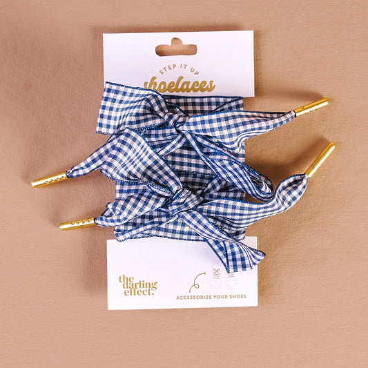 Step it up Shoelaces - Navy Gingham
