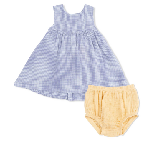 Micro Gingham Bow Back Dress - Dusty Blue Gingham