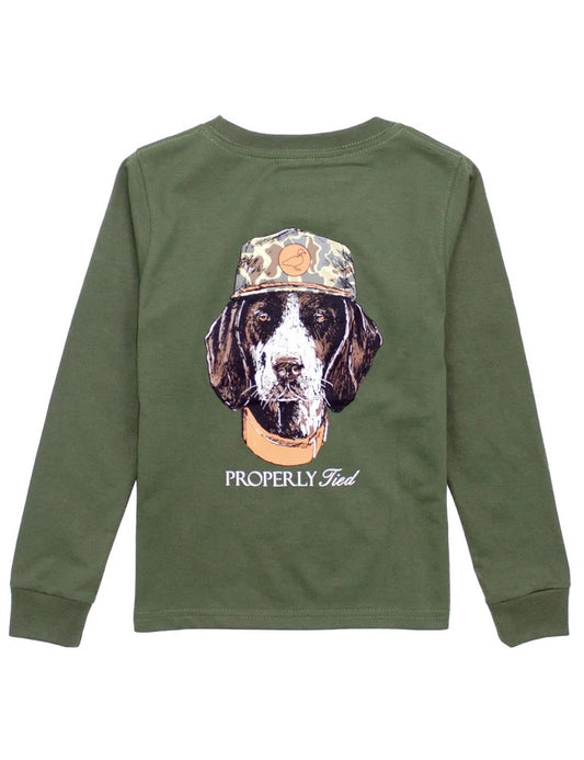 Boy's LS Graphic Tee - Olive Dog