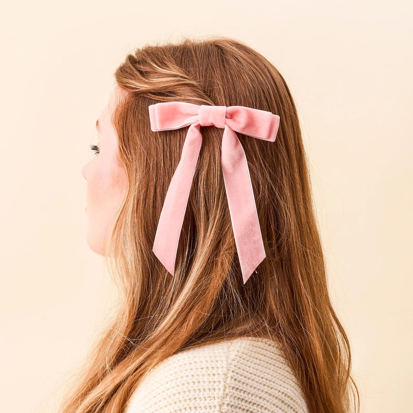 Velvet Hair Bow - Pink