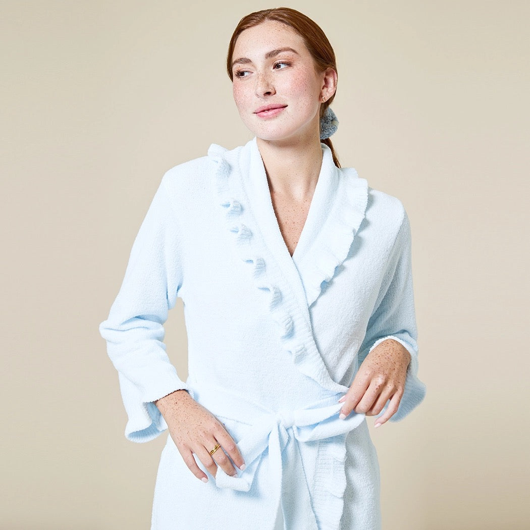 Ruffle Chenille Robe - Light Blue