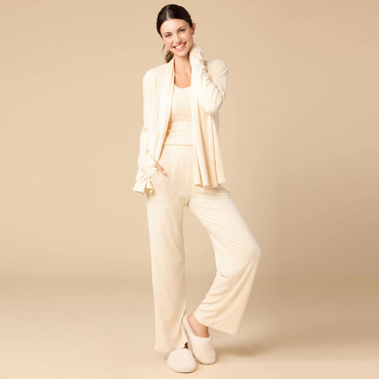 Pointelle Cropped Pant with Lettuce Edge - Warm Sand