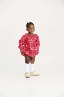 Long Sleeve Ramona Ruffle Romper - Torrington Tartan/Palmetto Pear