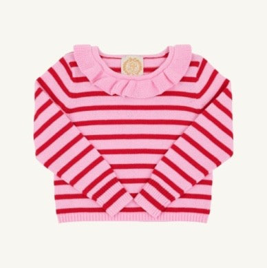 Reece Ruffle Sweater - Richmond Red and Pier Party Pink Stripe Color