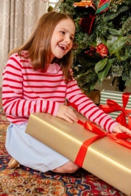 Reece Ruffle Sweater - Richmond Red and Pier Party Pink Stripe Color