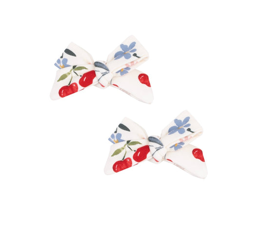 Watercolor Cherries + Gingham 2 Pack Hair Bow W/ Clip