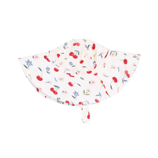 Watercolor Cherries + Gingham Wide Brim Sunhat