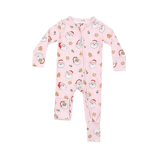 Vintage Santa 2-way Zipper Romper - Pink