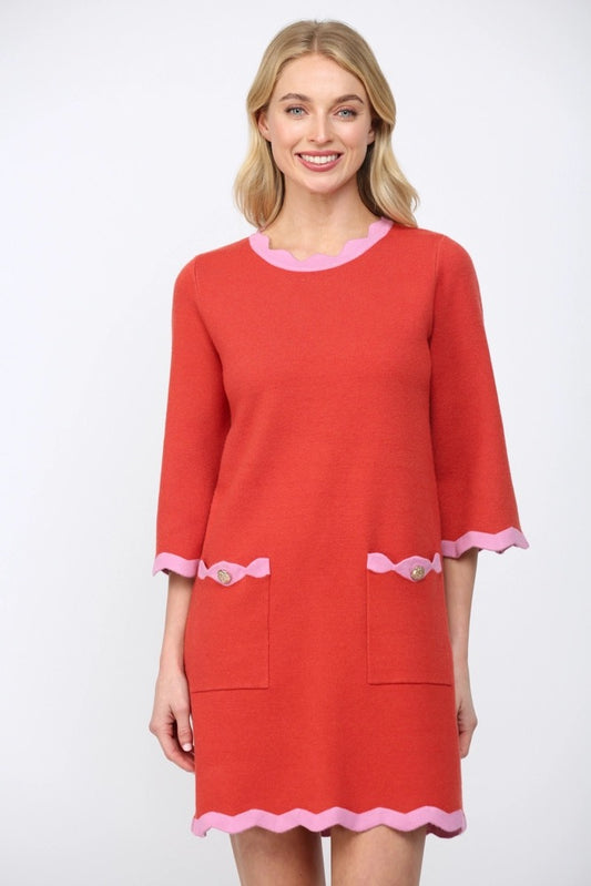 Scalloped Edge Dress - Pink/Red
