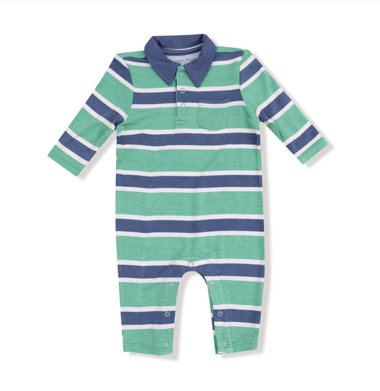 Rugby Stripe Romper - Green/Navy