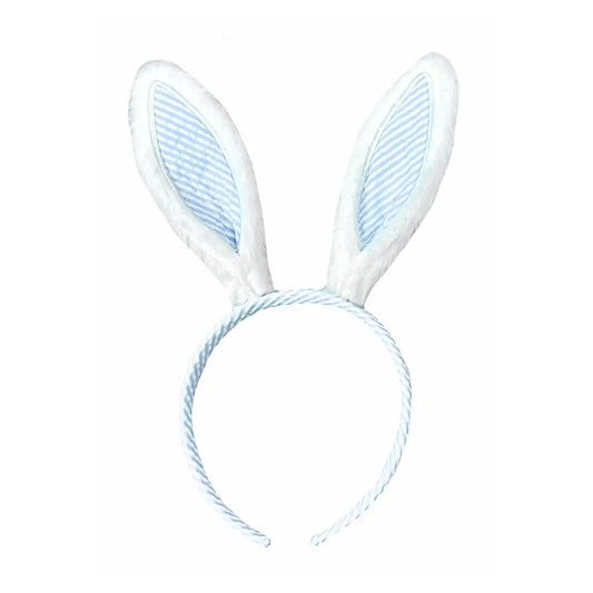 Seersucker Bunny Ears Headband - Blue