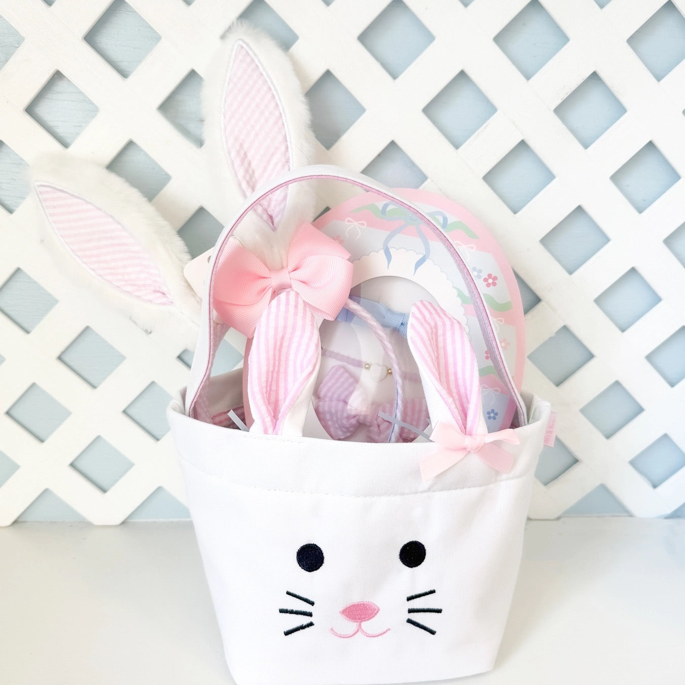 Seersucker Bunny Ears Headband - Pink