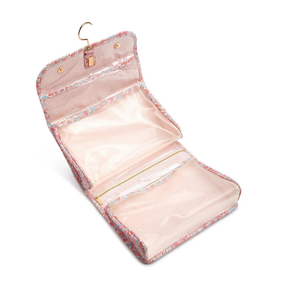 Hanging Toiletry Case - MARSEILLE WITH PINK PINSTRIPE LINER