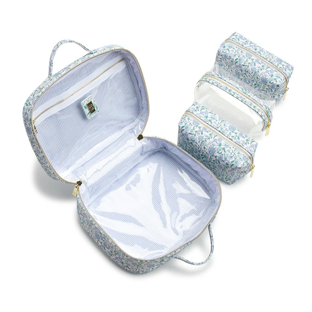Luxe TRVL Cosmetic Toiletry - Hamptons Floral with Chambray Pinstripe Liner