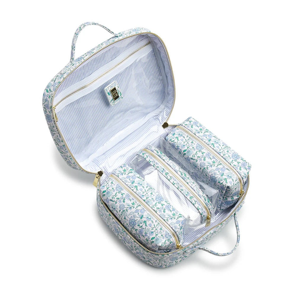 Luxe TRVL Cosmetic Toiletry - Hamptons Floral with Chambray Pinstripe Liner