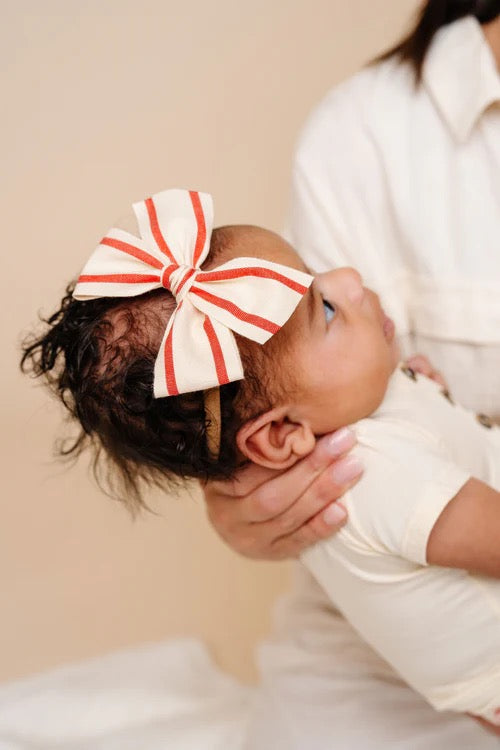Ribbon Bow - Red Stripe Headband & Clip