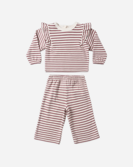 Ruffle Cozy Set - Mulberry Stripe