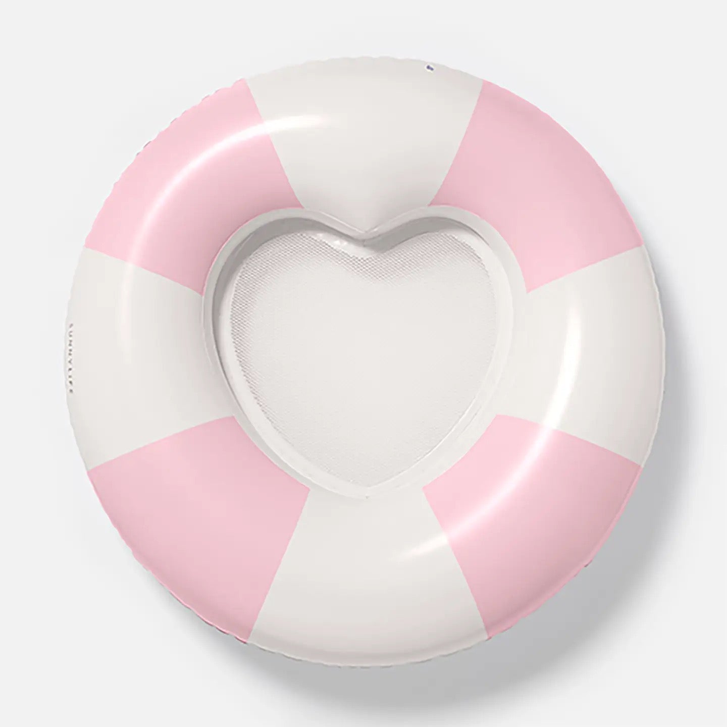 Luxe Pool Ring - Heart Pink Stripe