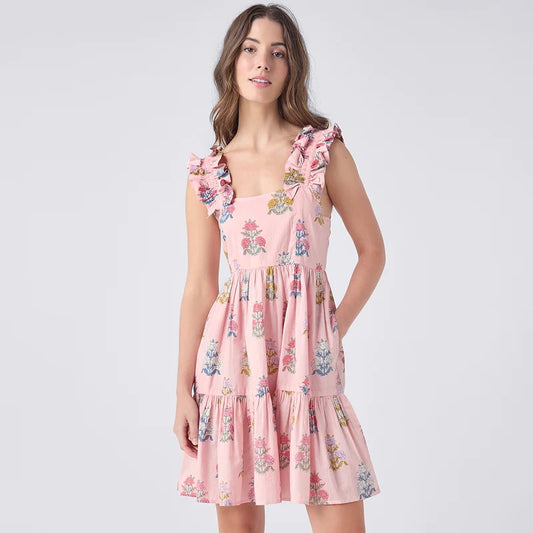 Womens Via Dress - Small Pink Flowerette