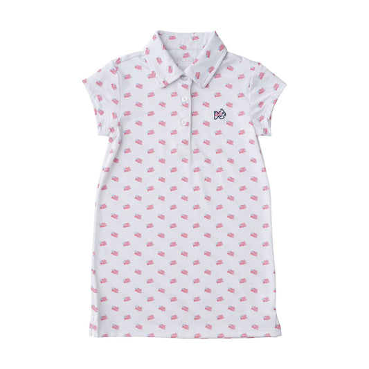Short Sleeve Polo Dress - American Flag Print