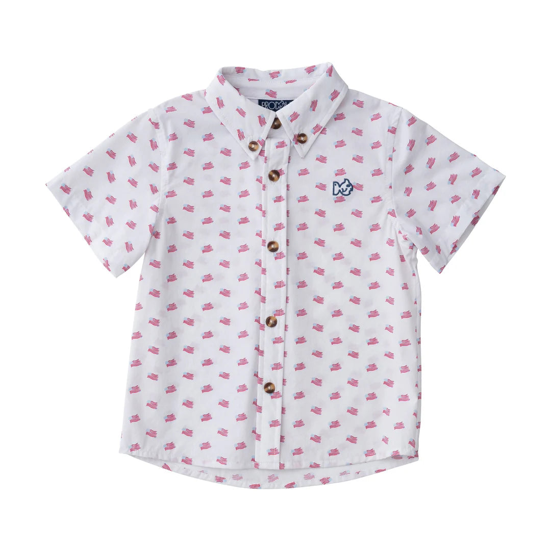 Short Sleeve Fishing Shirt - American Flag Print