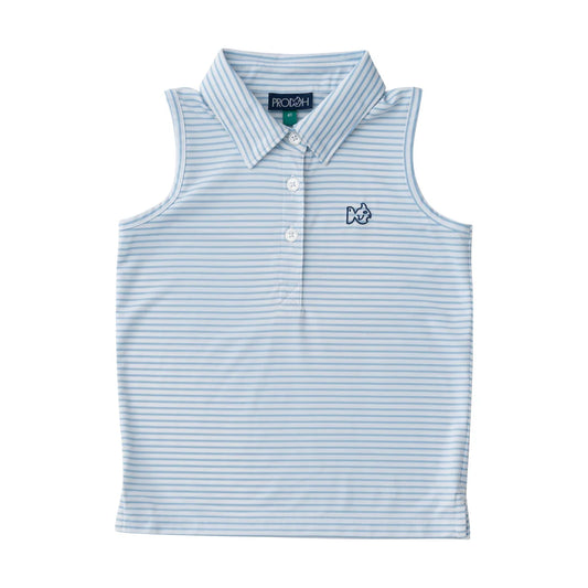 Sleeveless Polo Shirt - Blue/White Stripes