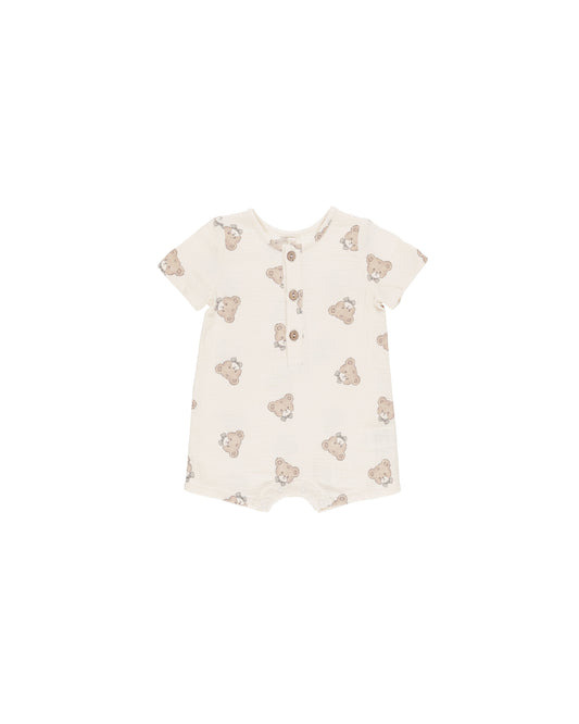 Short Sleeve Woven Romper - Teddy