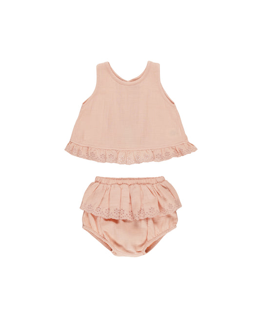 Ruffled Tulip Top + Bloomer Set - Melon