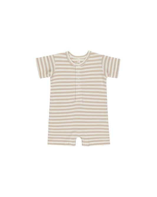 Waffle Snap Romper - Oat Stripe