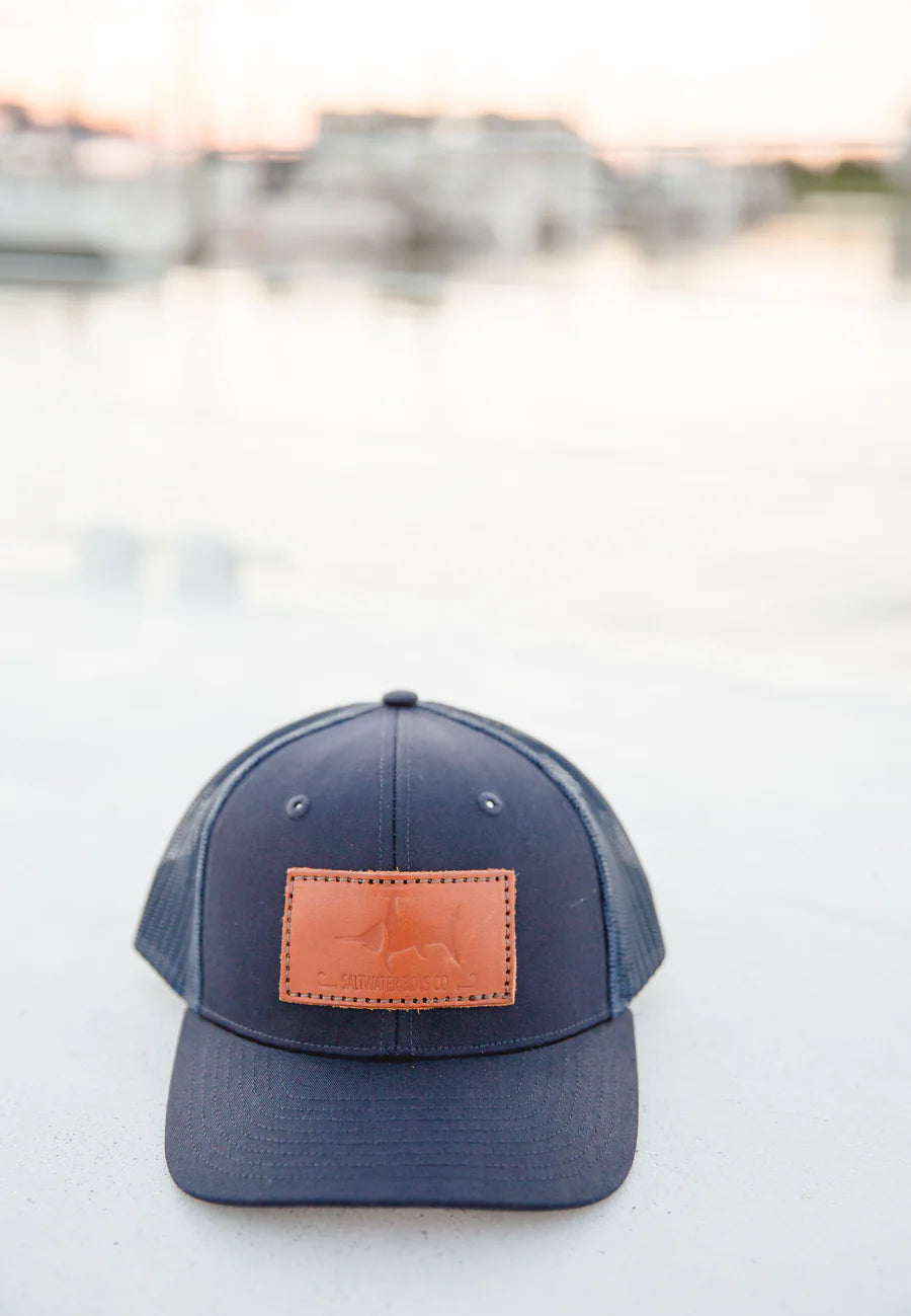 Saltwater Boys Co. Leather Logo Hat - Navy