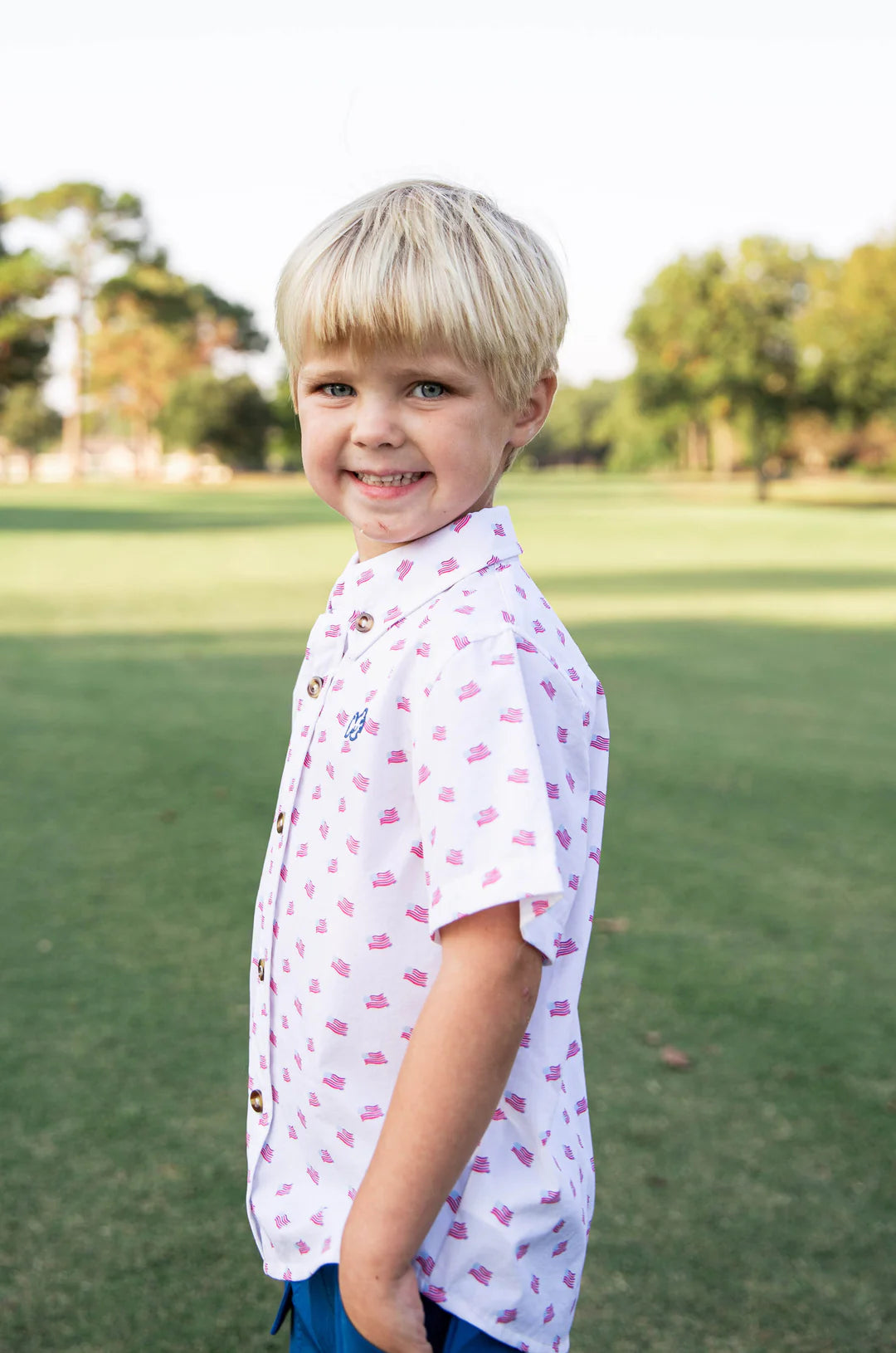 Short Sleeve Fishing Shirt - American Flag Print