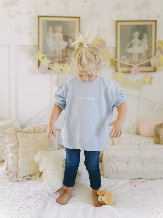 Jesus Loves You French Terry Crewneck in Blue