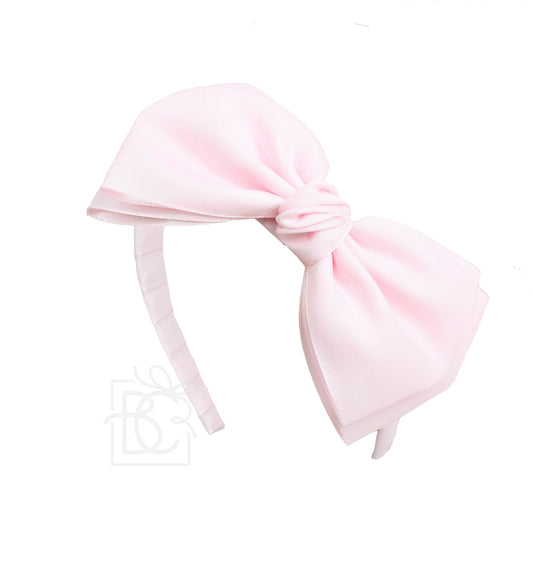 3/4" Hard Headband W/ 6.5" Opaque Satin Bow: Powder Pink