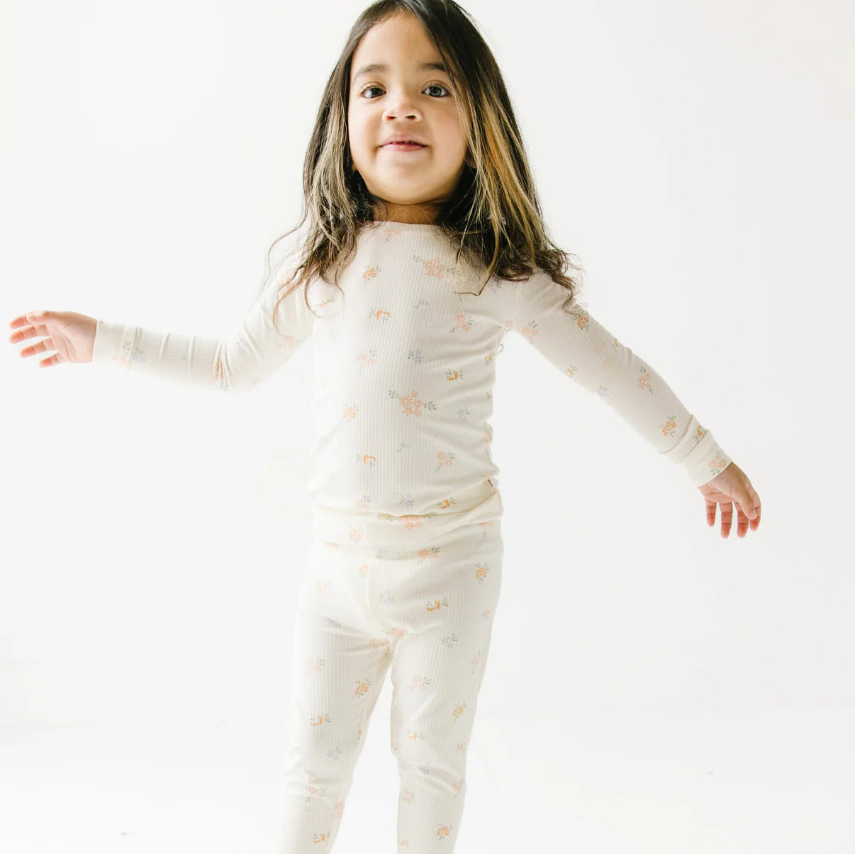Brave Little Ones - Pastel Floral Ribbed Pajama Set
