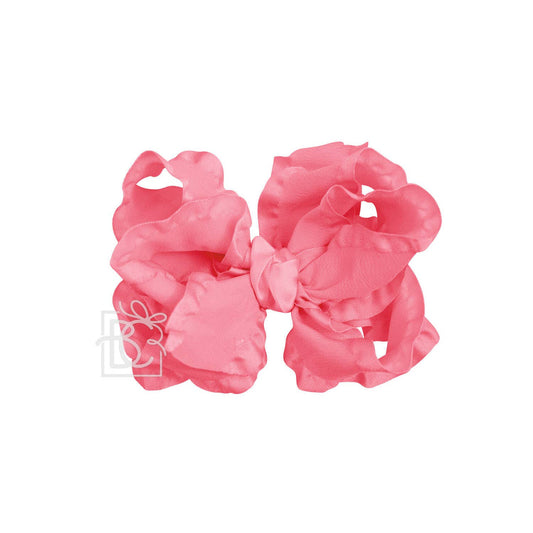 Double Ruffle Bow on Clip: 5.5" Large - 1.5" HOT PINK