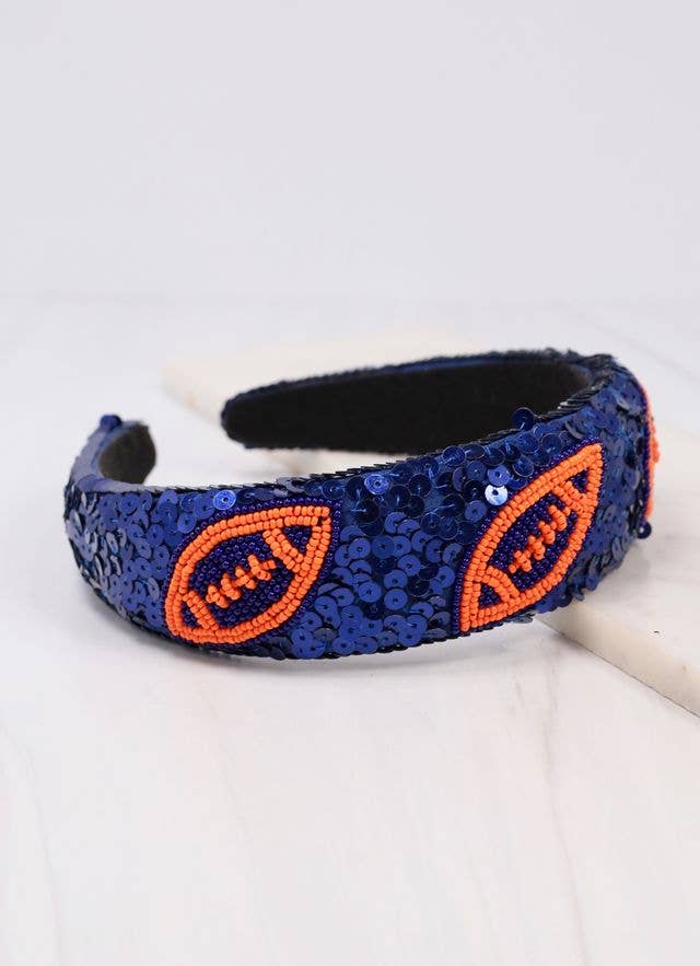 Punt Football Sequin Headband - Navy & Orange