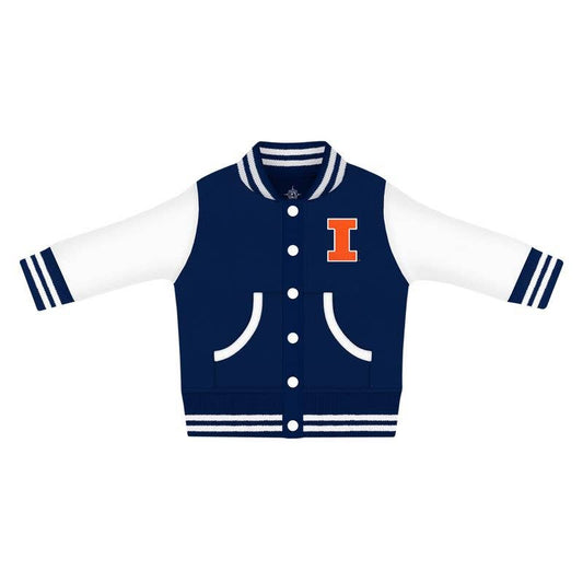 Illinois Fighting Illini Kid's Varsity Jacket - Navy
