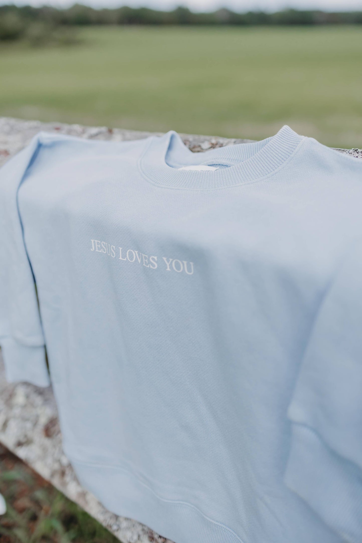 Jesus Loves You French Terry Crewneck in Blue