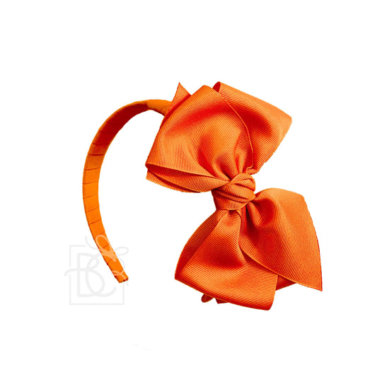 3/4" Hard Headband w/ 6" Grosgrain Bow w/ Euro Knot: Orange