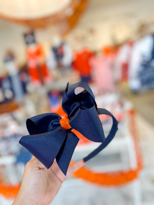 Large Headband Bow - navy/orange