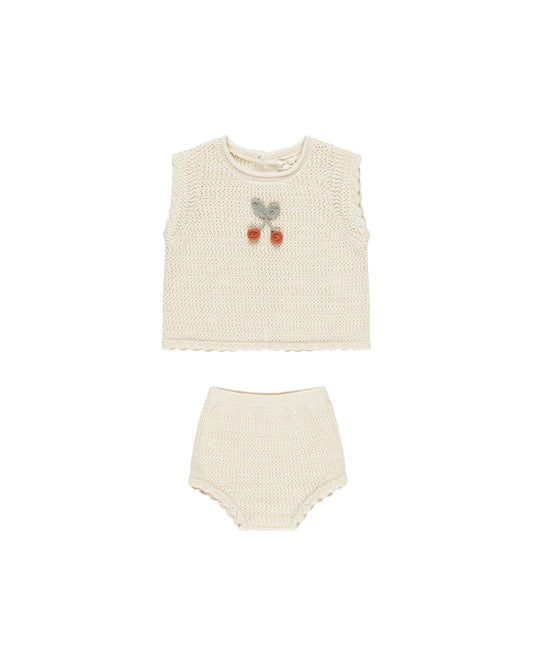 Cherry Scallop Knit Baby Set