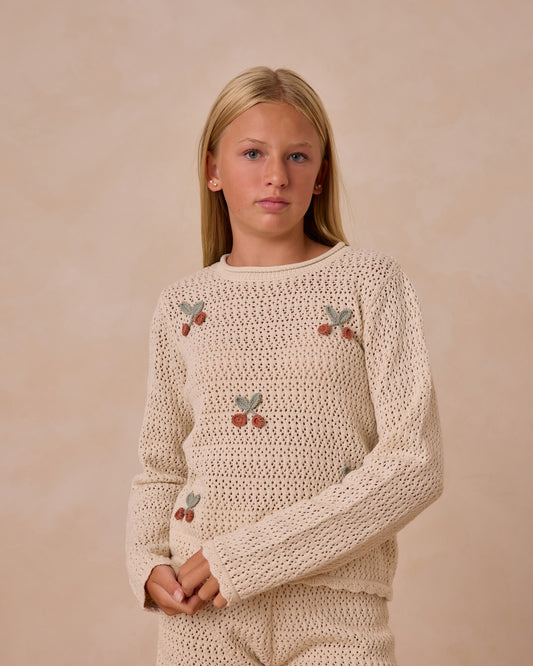Cherry Crochet Knit Pullover